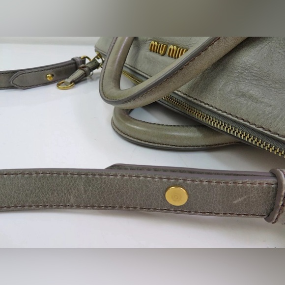 SOLD!!  MIU MIU Bow Bag Grey Leather Large 2-Way Shoulder Bag Crossbody Authen - Picture 6 of 13